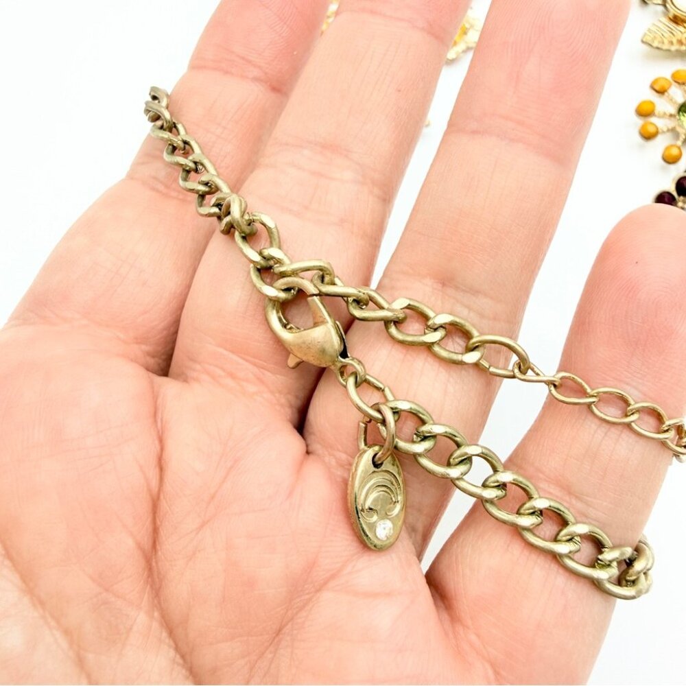 Vintage Charming Charlie Floral Statement Necklace Multicolor Gem Gold Tone - Picture 5 of 9